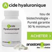 Complément alimentaire à base d'acide hyaluronique : boite et gélules.