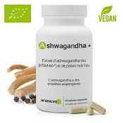 Complément alimentaire à base d'ashwagandha bio et de pipérine