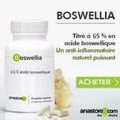 Complément alimentaire à base de boswellia serrata : boite, gélules et résine.