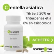 Complément alimentaire à base de centella asiatica (gotu kola) : boîte, gélules et plante.