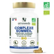 Complément alimentaire bio pour le sommeil à base de passiflore, pavot de Californie et valériane de la marque Amoseeds.