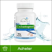 Cycloastragenol anti-âge : compléments alimentaires anti-vieillissement de la marque Dynveo. Le produit (boîte blanche plutôt sobre) est présenté sur fond blanc, avec un bandeau vert "Acheter" en bas de l'image.