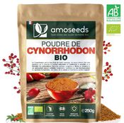 Complément alimentaire à base de poudre de cynorrhodon bio de la marque Amoseeds.