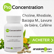 Formule nootropique pour la concentration : boite et substances naturelles autour.