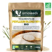 Complément alimentaire à base de psyllium blond bio (téguments) de la marque Amoseeds contre la constipation.
